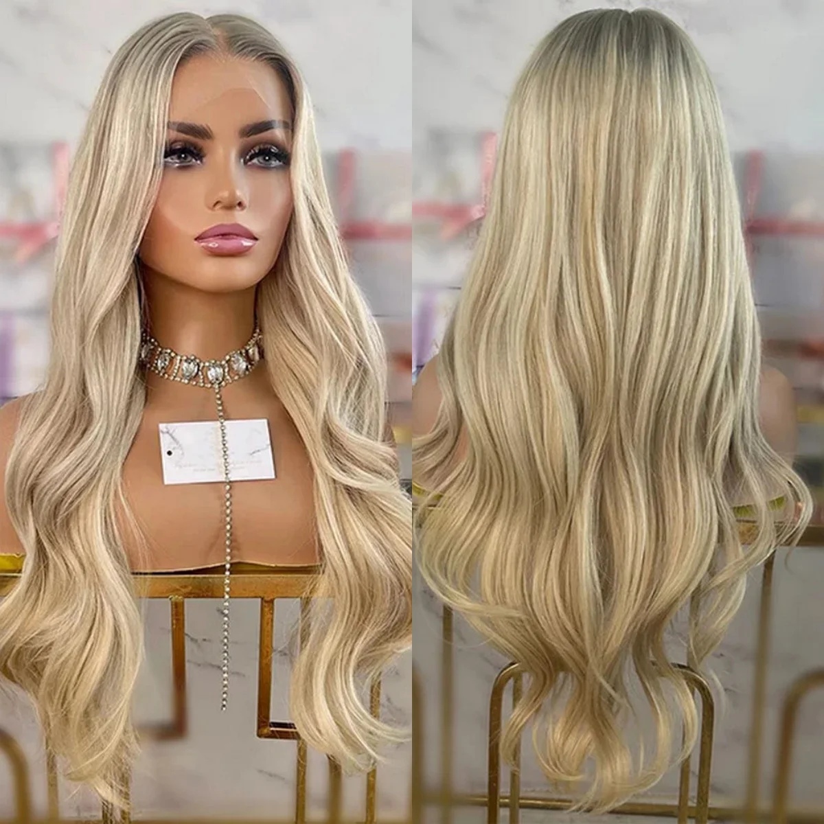 26 بوصة عالية الجودة فوتورا شعر مستعار الجسم موجة غلويليس الباروكات الشعر الاصطناعية أومبير الرماد شقراء ألياف مقاومة للحرارة حفلة يومية تستخدم #4