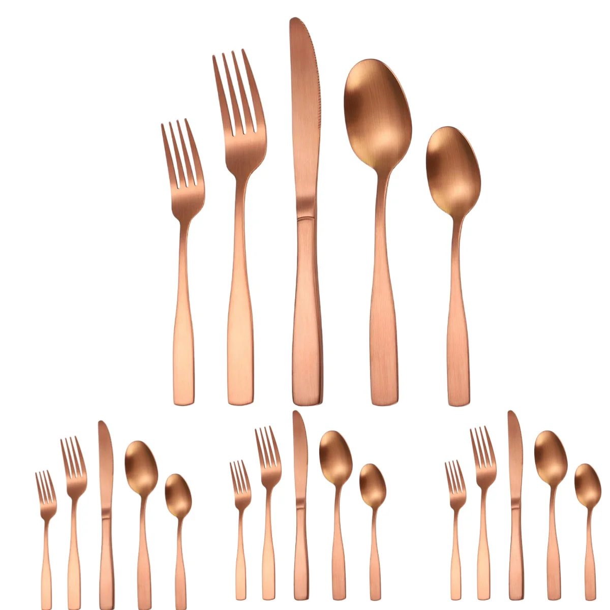 

A · HOUSEWARE 20 Pieces Rose Gold Matte Silverware Square Handle Flatware Set for 4 Cutlery Forks Spoons Knives Dinning Utensils