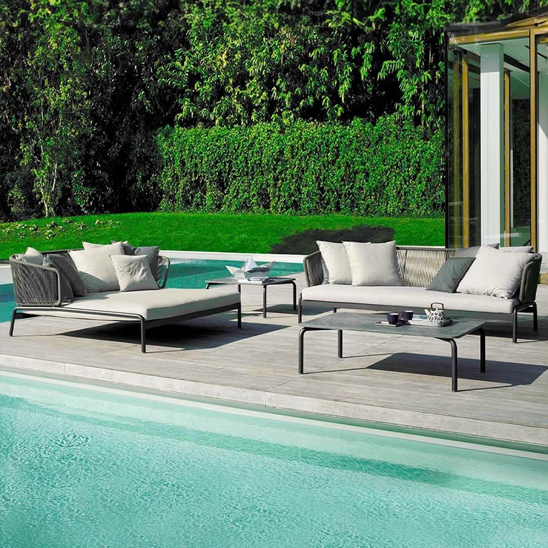 

！@Modern Minimalist Outdoor Garden Sofa Set Waterproof Rattan for Swimming Pool Villa Courtyard Single Double Three-Person Sizes