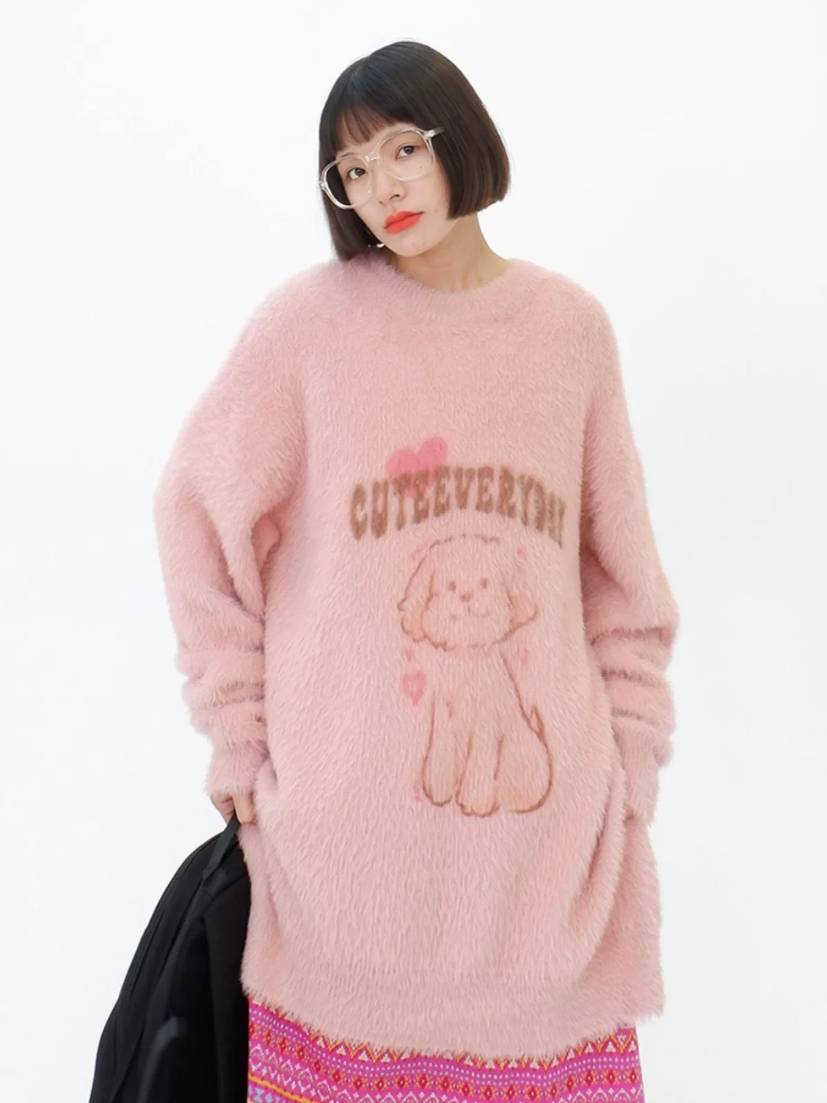 

Milk Fufu Dog Round Neck Sweater for Women 2023 Autumn/Winter New Loose BF Lazy Gentle Knit