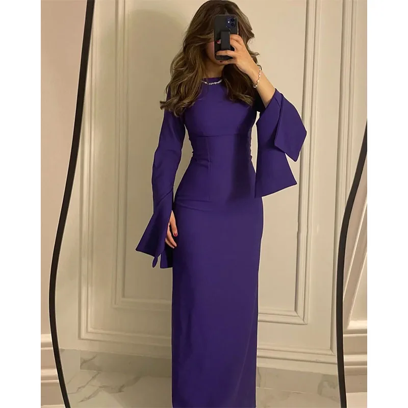 Purple Elegant Straight O-Neck Evening Gown Floor-Length Formal Evening Dresses Customize Prom Party Dress 2024