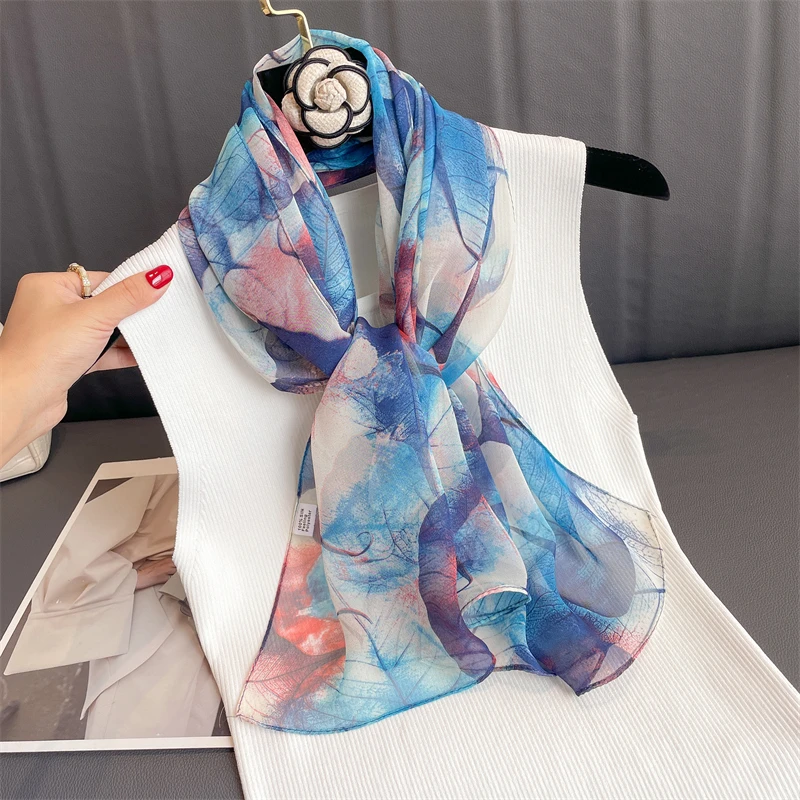 Luxusmarke Frauen Strands chal Georgette Seiden schals Design Druck Stirnband weibliche Sommer Stirnband Wraps Sonnencreme Hijab – Detail 14