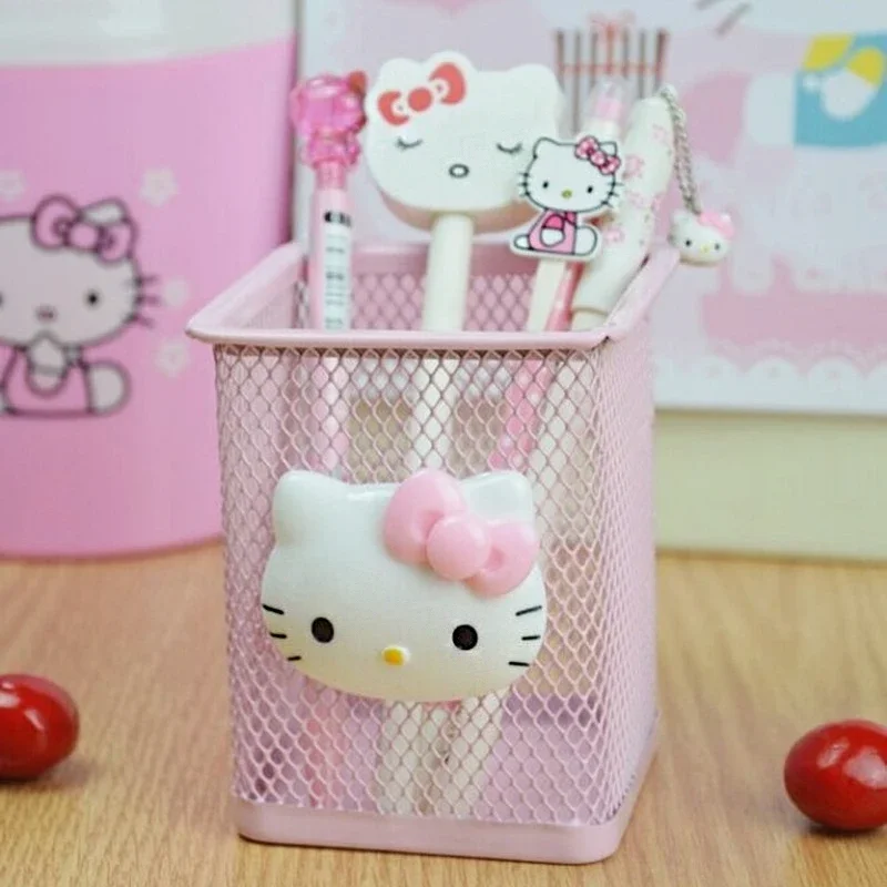 Hello Kitty Pen Holder Metal Hollow Students School Supplies Desktop Storage Stationery Multifunctional Wire Cute Mesh Portable