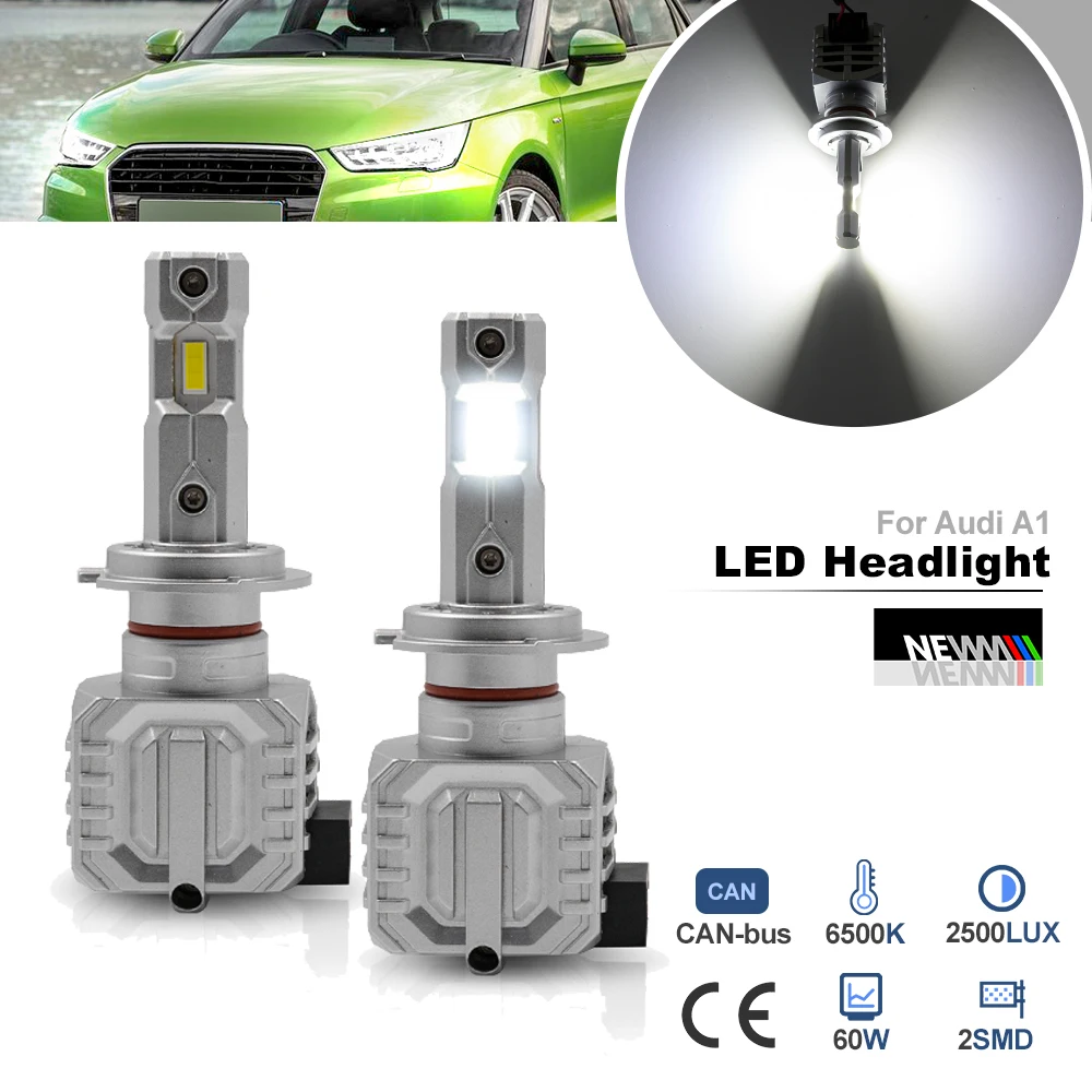 For Audi A1 2015 2016 2017 2018 LED H7 Dipped Beam Bulb Headlamp Canbus Anti Flicker Low Beam Lamp Vacuum Heat Pipe Headlight