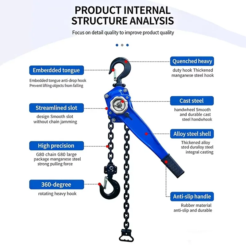 Hoist Household Chain Block Hand Operated Chain Hoist Hand Tensioned Wire Rope Device 0.75T 1T 1.5m Hand Operated Chain