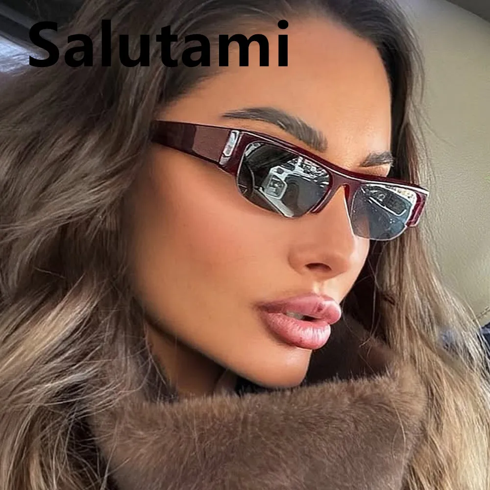 Halbrahmen-Sonnenbrille mit kleinem Rechteck und Farbverlauf für Damen, neue Vintage-Sonnenbrille in Schwarz-Rot, sexy Sonnenbrille für Damen, Fahrbrille. – Detail 2