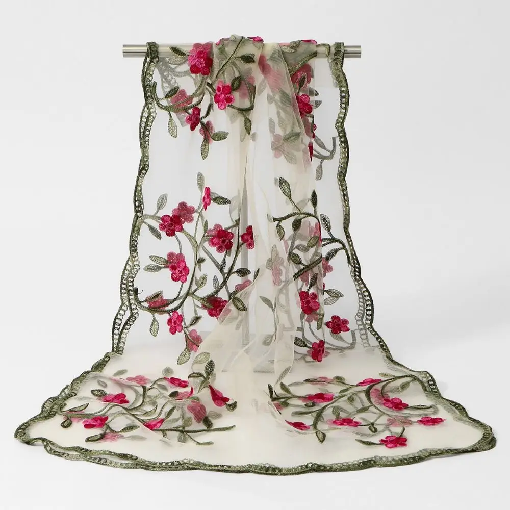 

Fashion Embroidered Flower Women's Scarf Shawl Breathable Dustproof Beach Headband Long Scarf Spring and Summer