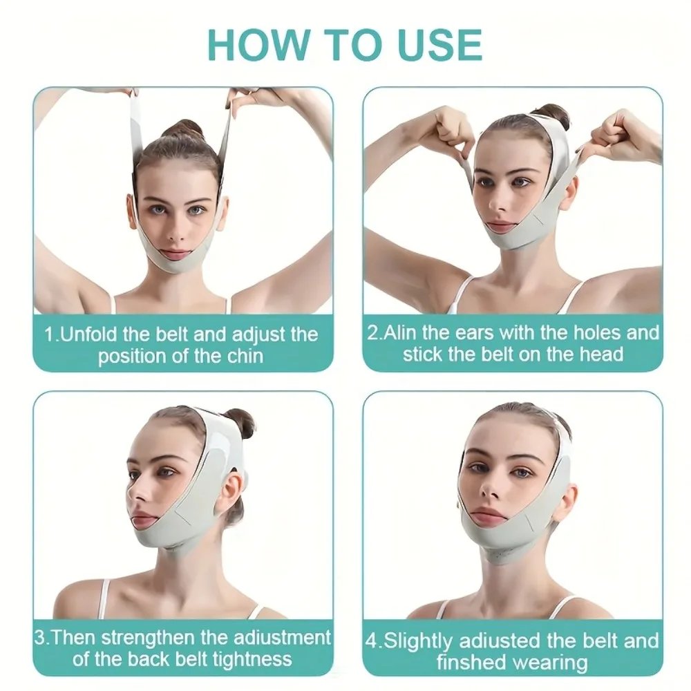 Regulowany pas do liftingu twarzy w kształcie litery V dla kobiet, oddychający, wielokrotnego użytku, pasek do podnoszenia podbródka, modelujący kontur twarzy, wyszczuplający pas do pielęgnacji urody.
