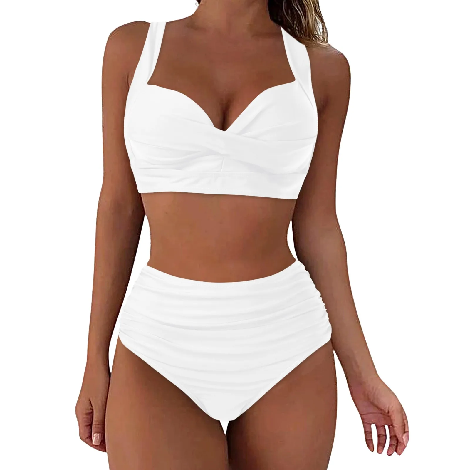 Vintage High Waisted Brief Two Piece Bikini Set Ruched Swimsuit Women Push Up Y2k Swimwear Luxury Cover Up Spring Summer Beach