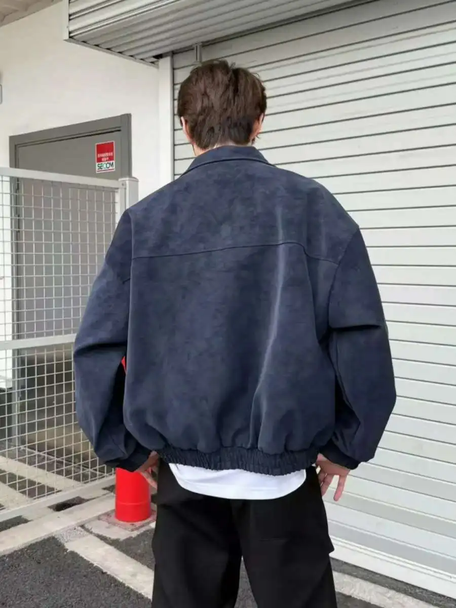 

Men's Tie Dye PU Stand Collar Leather Jaet Loose Fit Trendy Large Size Casual Sle Leather Coat for Autumn Season