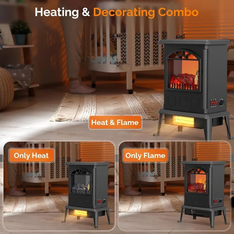 

22.4" H Freestanding Electric Fireplace Heater Stove with Realistic Flame Effect, Adjustable Thermostat & Power Settings (1000W/