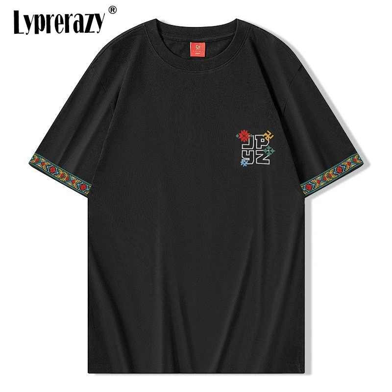

Lyprerazy Chinese-style Embroidered Casual T-shirt for Men Short-sleeved Summer Ethnic T Shirt