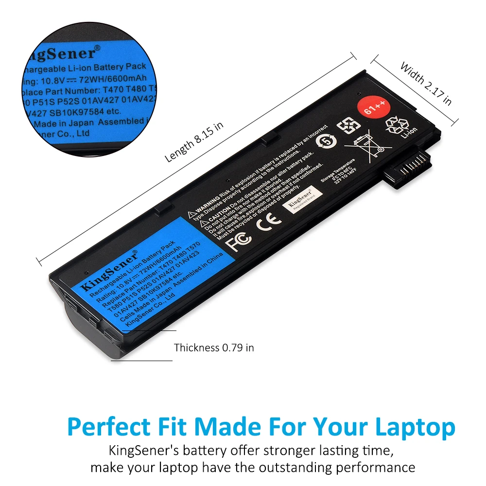 KingSener Bateria do laptopa Lenovo ThinkPad T470 T480 T570 T580 P51S P52S A475 A485 TP25 01AV427 01AV423 SB10K97584 48WH 72WH — zdjęcie produktu 2