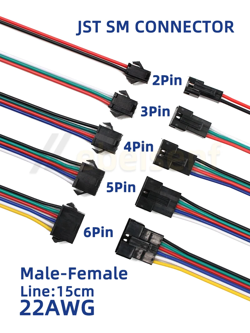 2 3 4 5 6 Pin LED Streifen JST SM Stecker männlich oder weiblich Adapter Stecker JST Stecker Terminal mit 15 cm 22AWG Draht für Lichtleiste – Detail 6