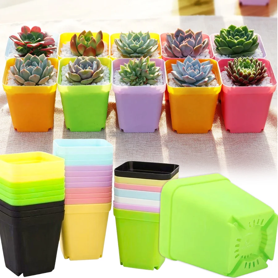 6pcs Mini Plastic Flower Pots, Bright Tone Plant Container, Decorative Planters for Window Sill, Desk & Indoor Plant Display XJM