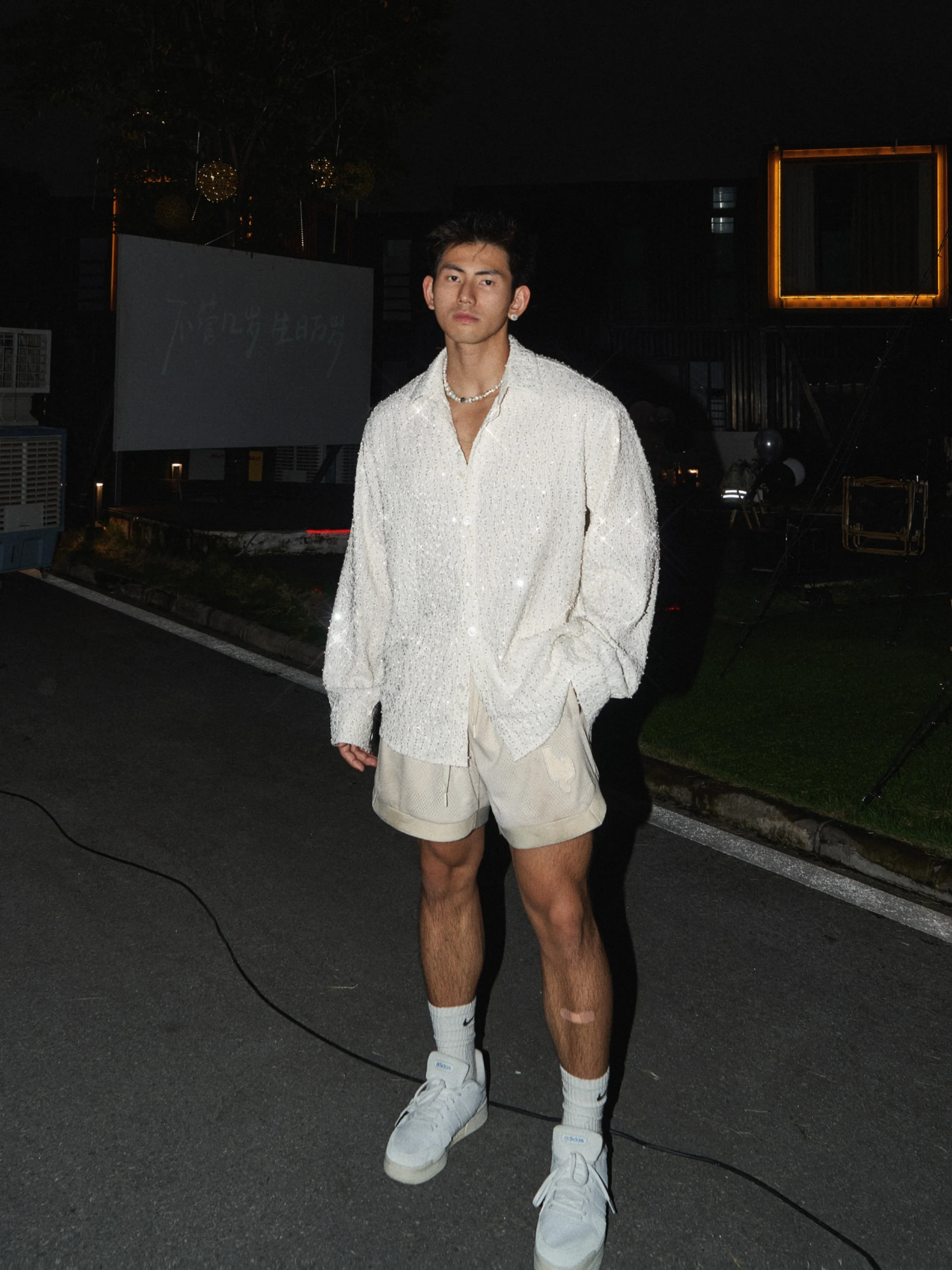 Fashion Sequin Pearl Long Sleeve Solid Color Shirts Men 2025 Autumn New Loose Comfort Trendy Shirt Male Handsome Blingbling Tops