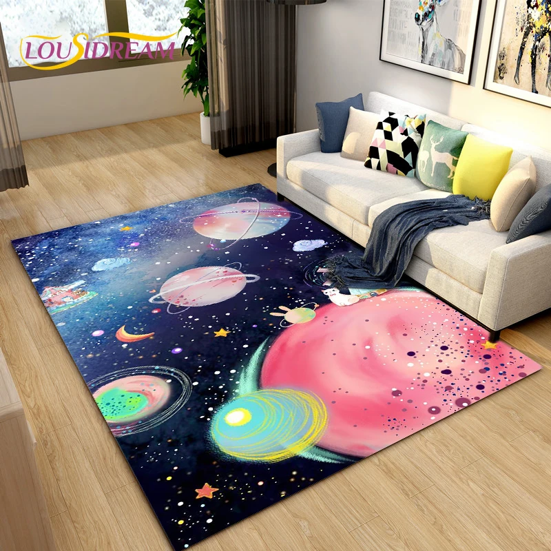 

Cartoon Universe Starry Sky Planet Area Rug,Carpet Rug for Living Room Children's Bedroom,Kids Play Game Floor Mat,Anti-slip Mat