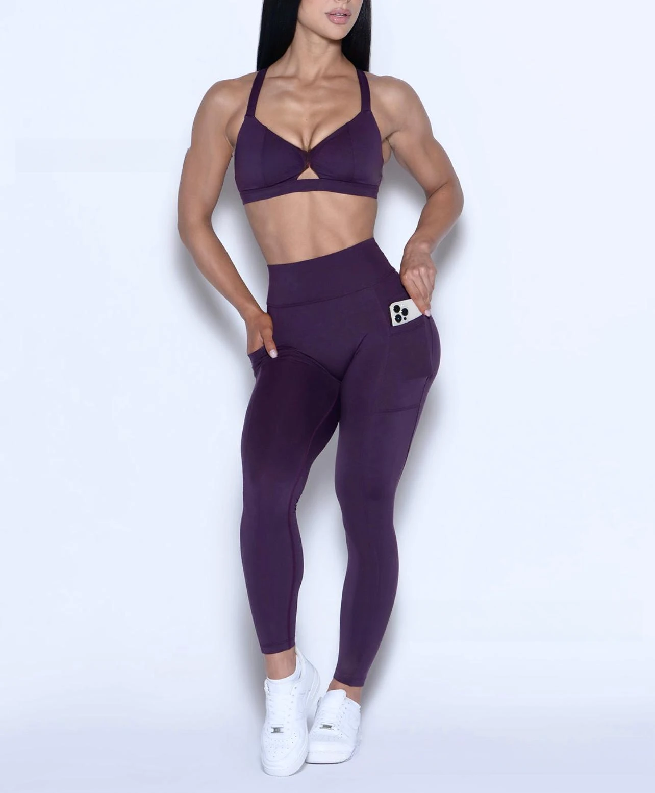 High-Waist Peach Butt Leggings & Adjustable Strap Sports Bra Set - Women's Fitness, Yoga & Workout Outfit - Image 6