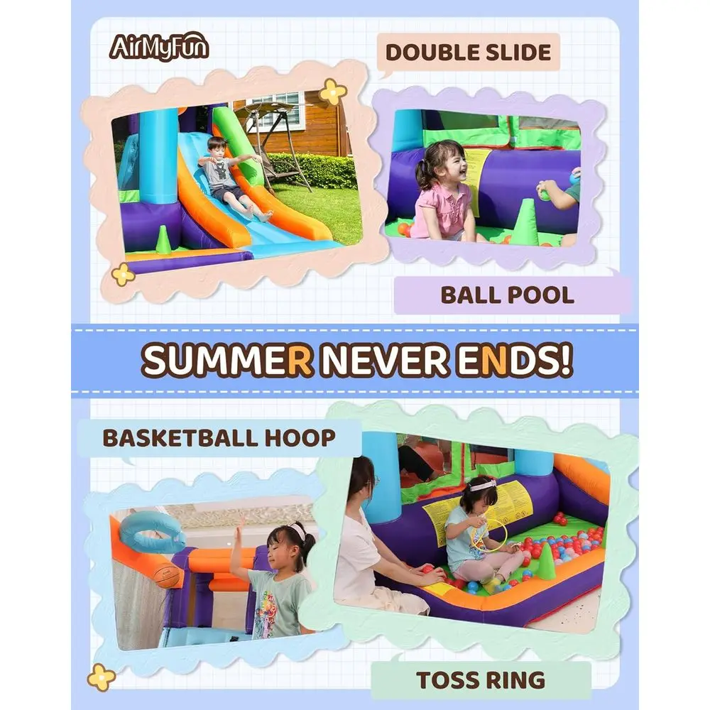 Dmuchany zamek dla dzieci i niemowląt, dmuchany domek do skakania z dmuchawą, na zewnątrz i do wewnątrz, na podwórko, z zjeżdżalnią (