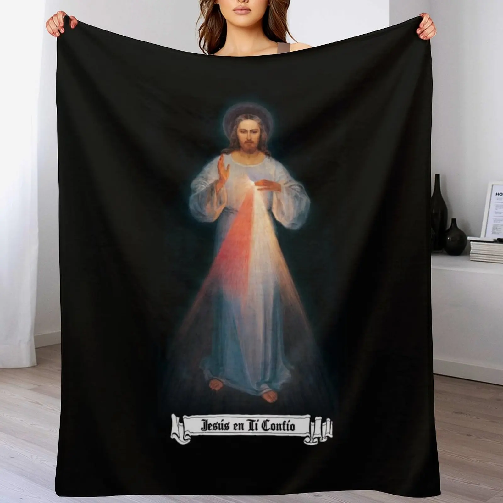 Imagen de la Divina Misericordia, JES?oS EN T?- CONF?-O Regalos Katze?3licos und Cristianos, Überwurfdecke, Haardecken