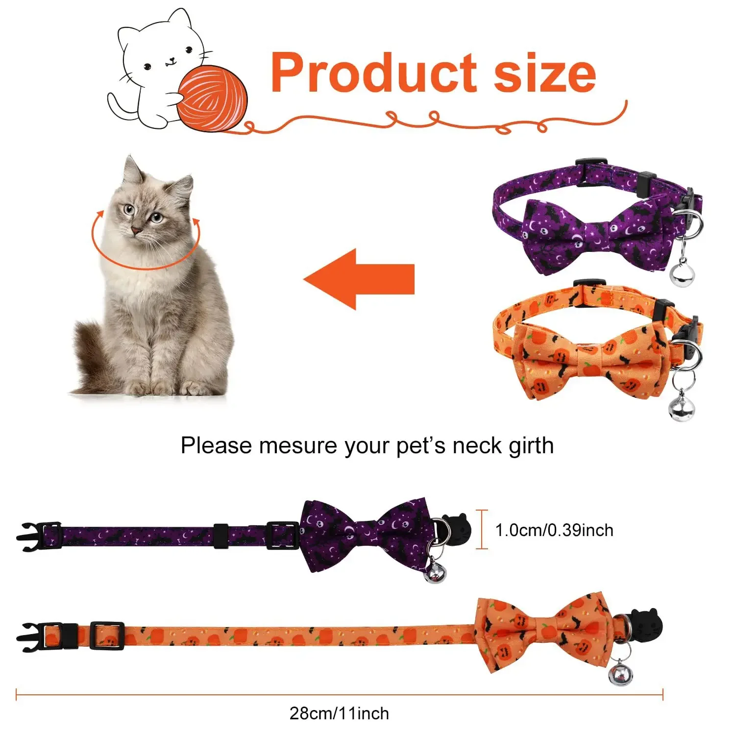 Lustiges Muster Haustierhalsband Abnehmbare Fliege Katzenhalsband Halloween Lustiges Muster Halskette für kleine Hunde Katzen Feiertagsparty – Detail 4