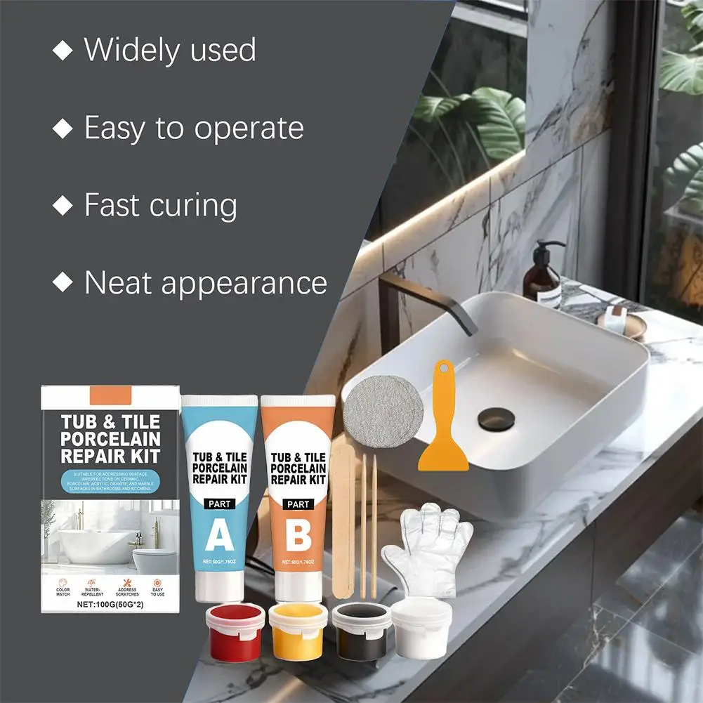 Ceramic Tile Repair Kit Waterproof Cracked Tile Repair Kit Marble Caulk Strong Adhesive For Bathtub Bathroom Kitchen Floor T7H1