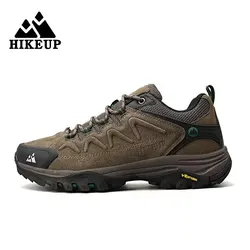 HIKEUP Leather Men's Outdoor Hiking Shoes Tourist Trekking Sneakers Mountain Climbing Trail Jogging Shoes For Men Factory Outlet