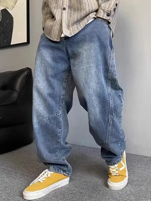 

Retro Waed American Casual Men's Jeans Large Size Straight Loose Fit Faionable All-Match Cone aped Pants Youth Trend