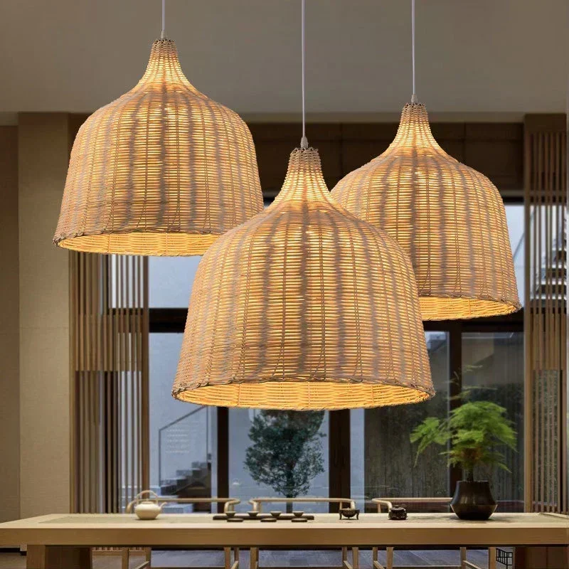 Bamboo Pendant Lamp Hand Knitted Chinese Style Weaving Hanging Lamps 18/19/30cm Restaurant Home Decor Lighting Fixtures