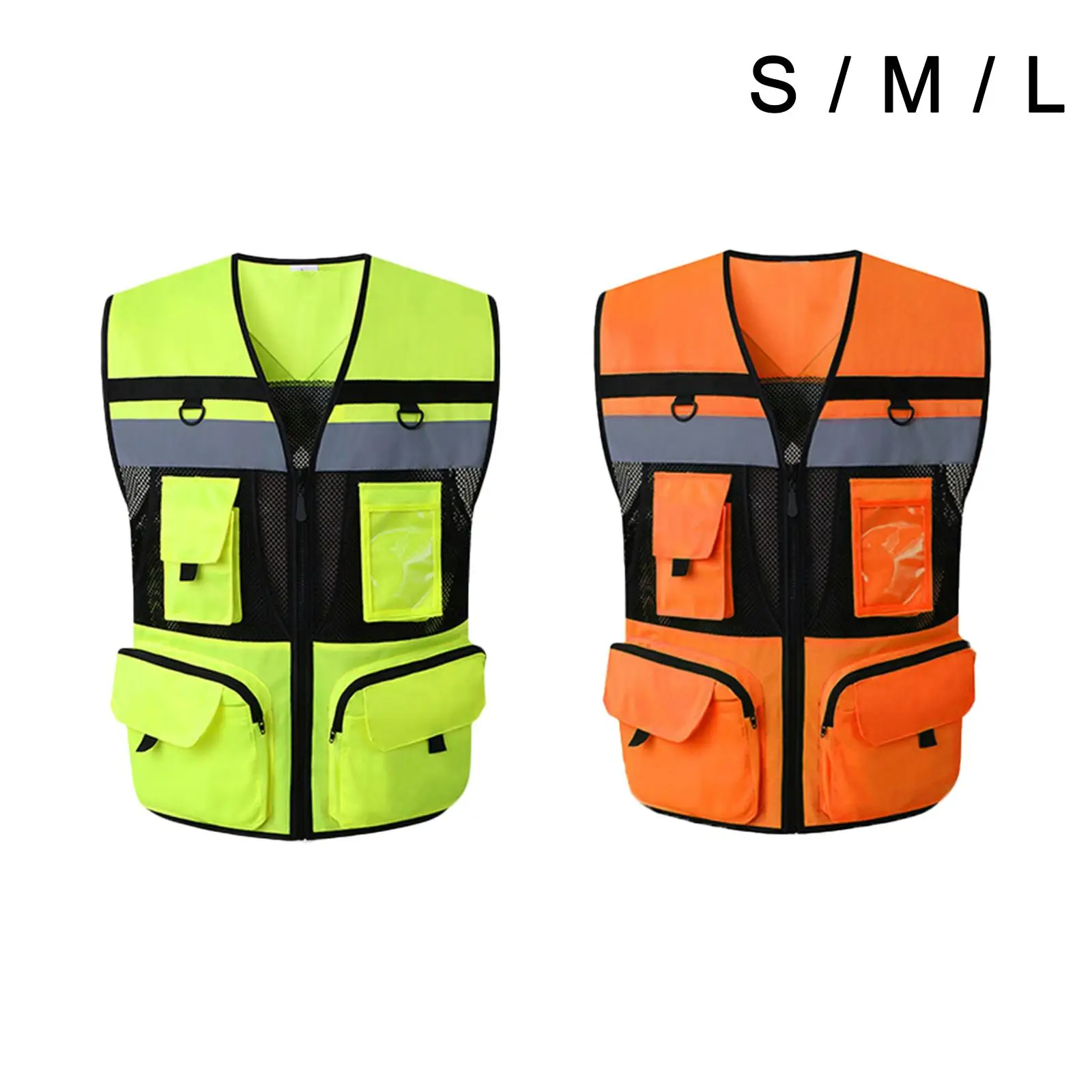 Reflective Safety Vest with with Pockets Zipper Strips Construction Vests for Parking Attendants Hiking Engineer Worker