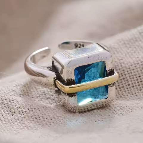 New Arrival Trendy Blue Crystal Retro Thai Silver Ladies Finger Ring For Women Hand Jewellery Accessories Never Fade