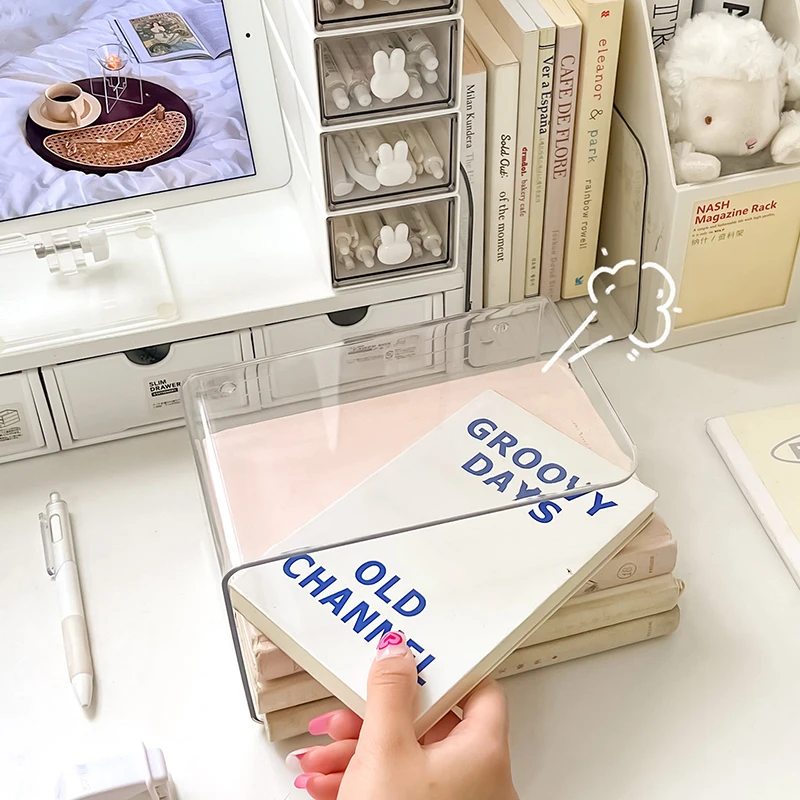 Soporte de acrílico portátil para libros, estantería de combinación libre transparente, carpeta de libros en forma de U, estante de almacenamiento de escritorio para el hogar y la Oficina
