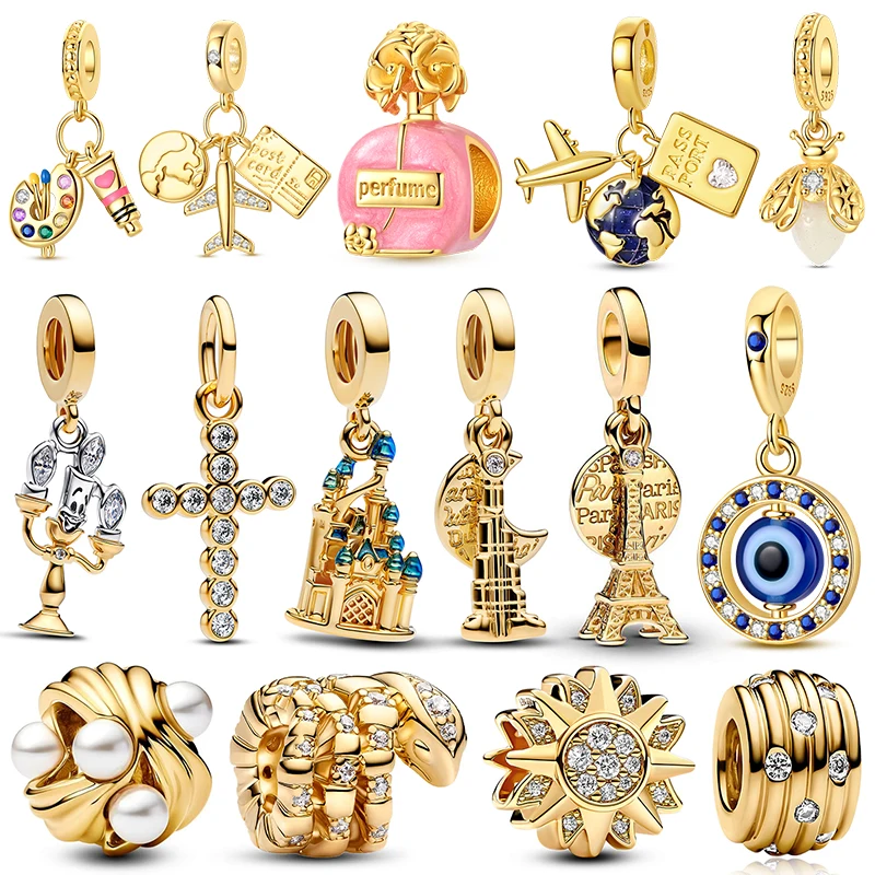 الأصلي 925 سحر جديد عناصر الذهب الوردي قلادة الخرز يناسب سوار الإسورة قلادة للمرأة الفاخرة DIY بها بنفسك صنع المجوهرات هدية