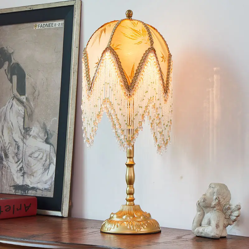 

Vintage Tassel Table Lamp American Country&Oriental Style for Bedside, Creates Cozy Ambiance in Bedroom, Living Room & Homestay