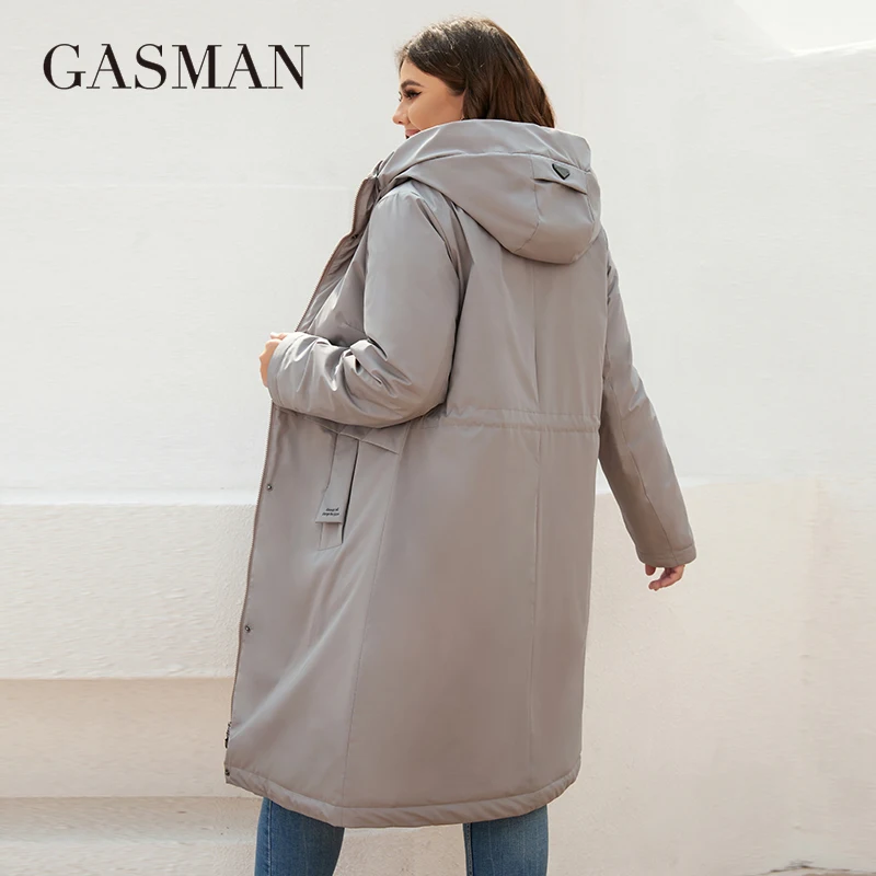 GASMAN New women\'s jacket spring 2022 long Fashion casual waistline parka Windproof warm thin cotton Woman coat outwear 8284