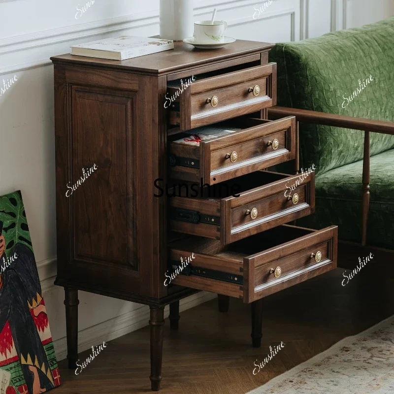 

Black walnut solid wood four chest chest bedroom retro chest storage lockerTJ