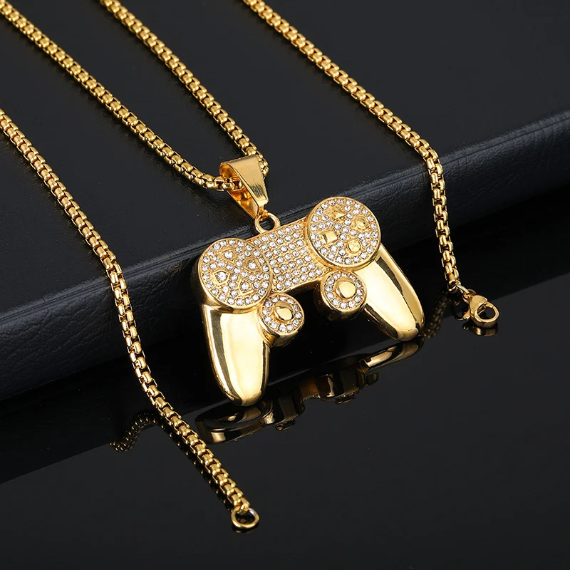 Hip Hop Bling Iced Out Stainless Steel Game Pad Pendants Necklace for Men Rapper Jewelry Gold Color