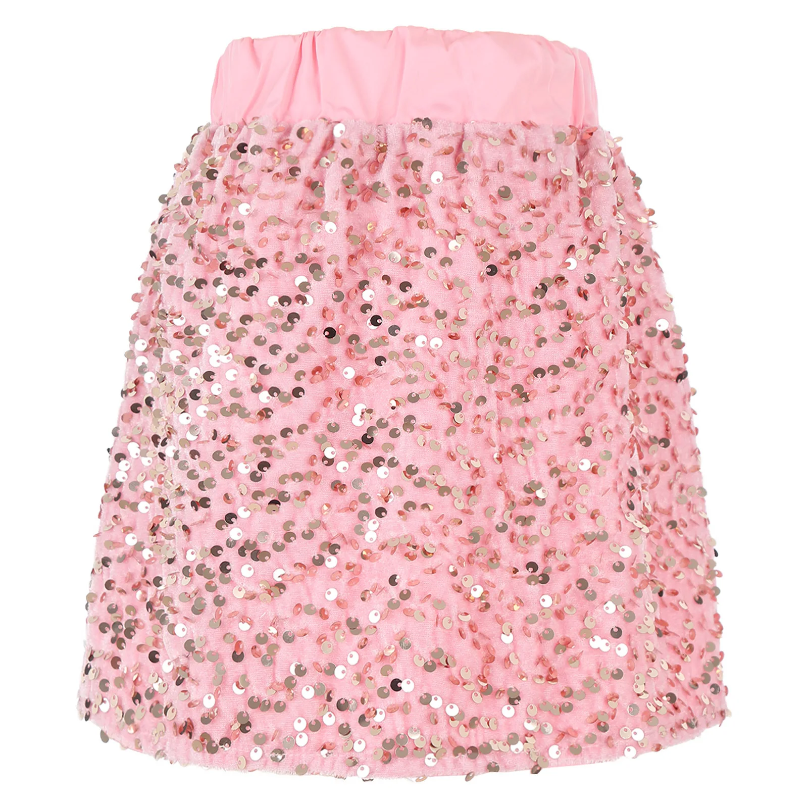 

Kids Girl Sparkly Sequins Skirts Elastic High Waistband A-line Short Skirts Rave Party Miniskirts Toddler Fashion Streetwear