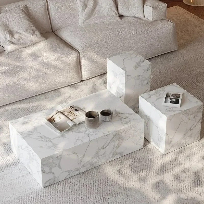 Large white rock slab living room household small apartment modern simple rectangular small coffee table