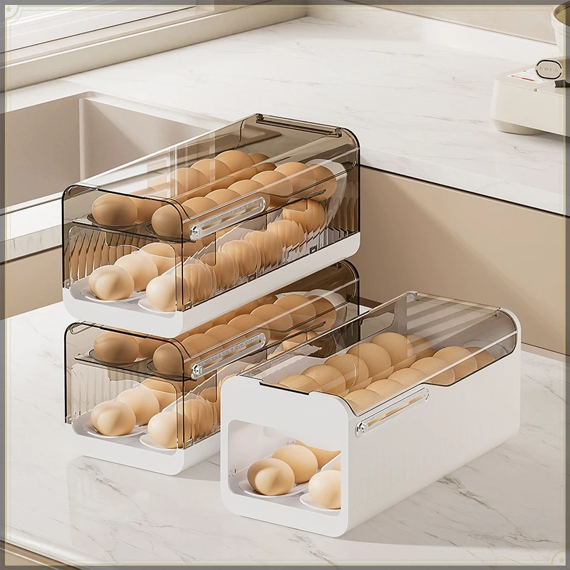 Egg Storage Box PET Sliding Design Slope Design Large Capacity Visible Household Kitchen Egg Fresh Keeping Organizer Container