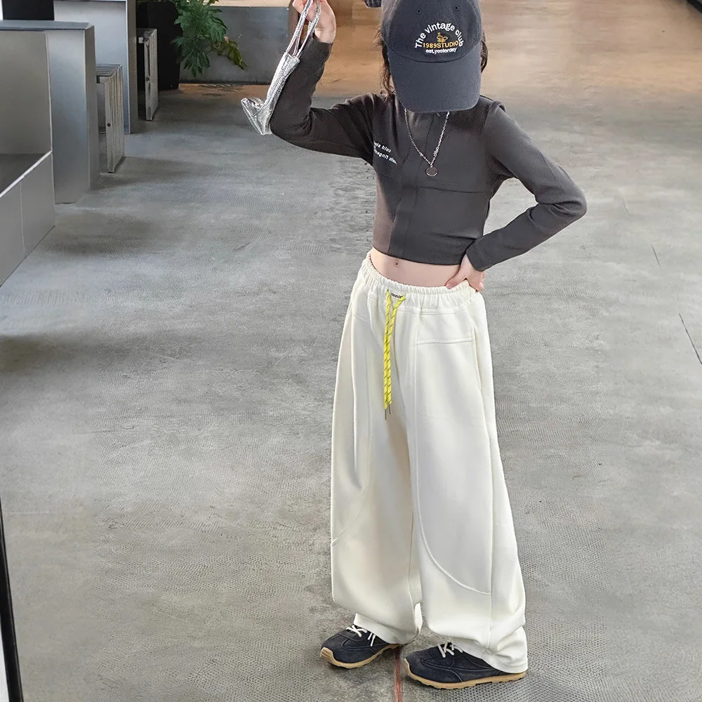

Girls Pants Spring and Autumn New Loose Wide Leg Casual Sports Pants Daily Fashion Versatile Temperament Wear