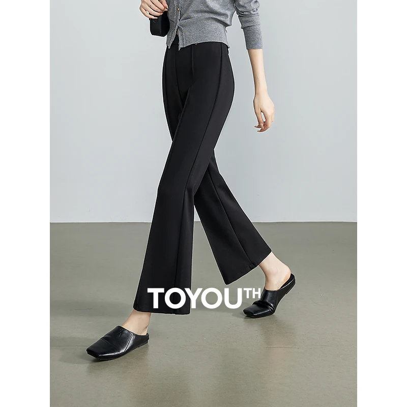 TOYOUTH Women Casual Pants 2024 Autumn New Elegant Style Micro Flare Ankle Length Casual Pants