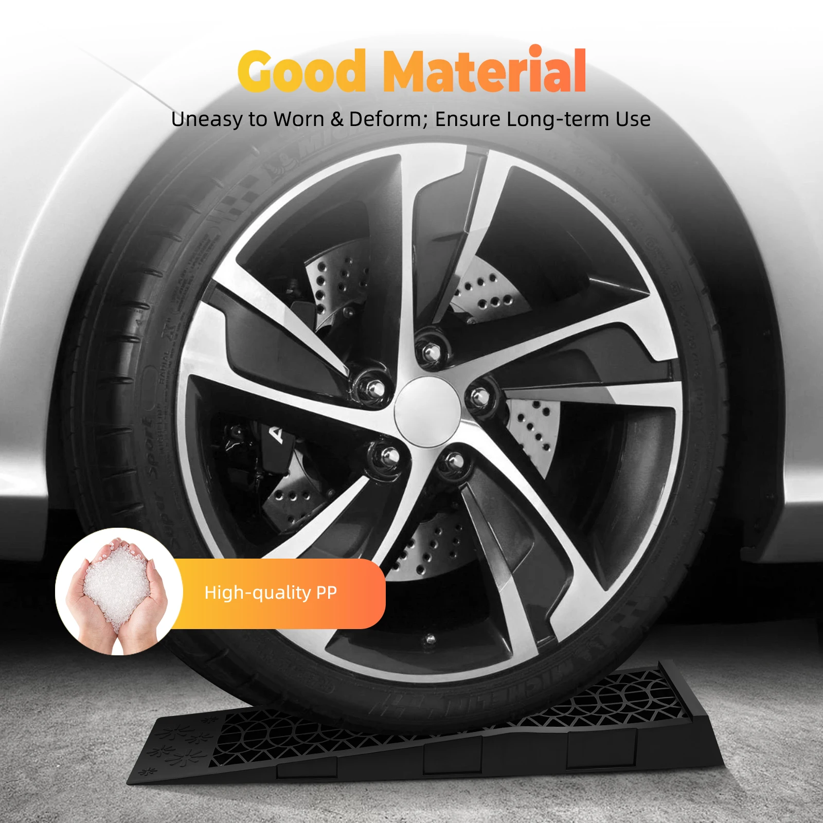 2 Stück Laderampen, Moderne Schwarze Auto-Servicerampen, 2 Stück PP Auto-Servicerampen, 69,8*20*7,8cm Universelle Auto-Servicerampen – Detail 1