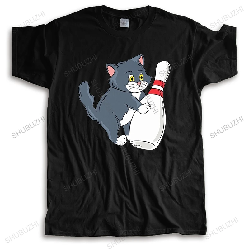 unisex cat lover tops Cute Cat Tipping Bowling Pin Player summer fashion t-shirt men cotton tops euro size boys gifts euro size