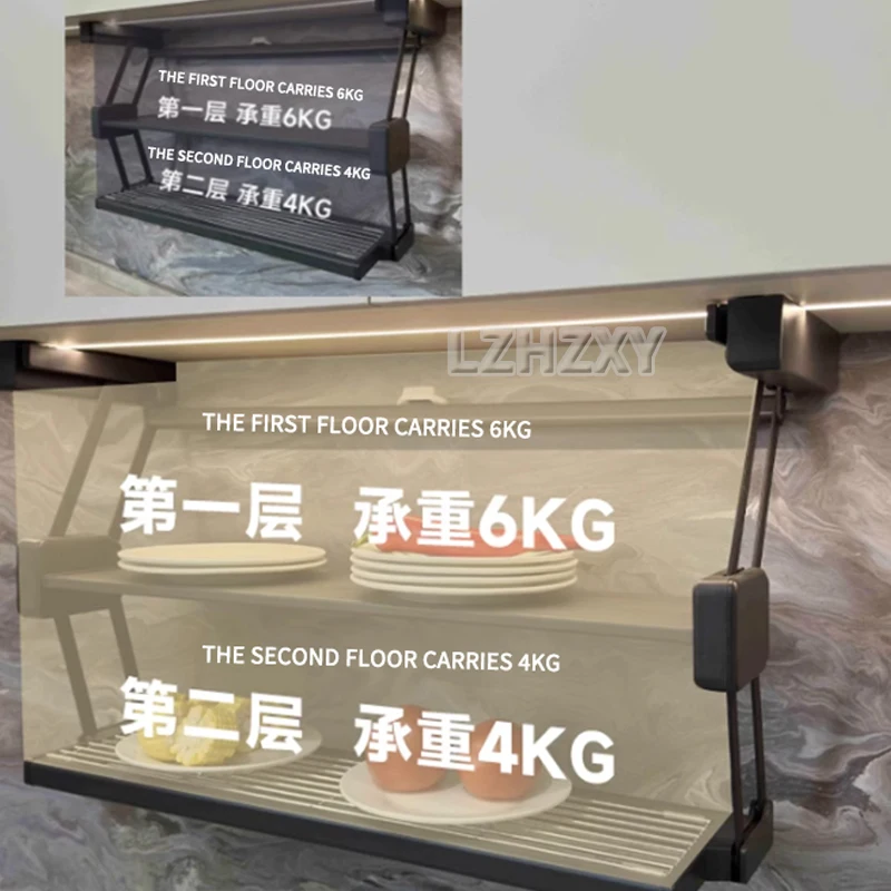 Supports pliants de cuisine à nervures, rangement rétractable T1 sous l'armoire, panier de levage, supports pliants, portant 10kg