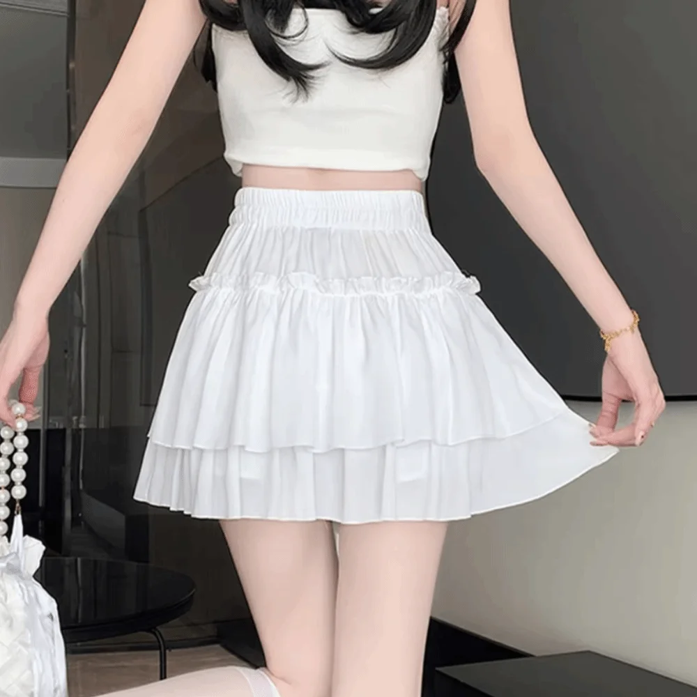 

Casual Sweet Style Pleated A-Line Skirt Versatile Elegant Ruffle Skirt High Waist Basic Cut Tiered Skirt Summer