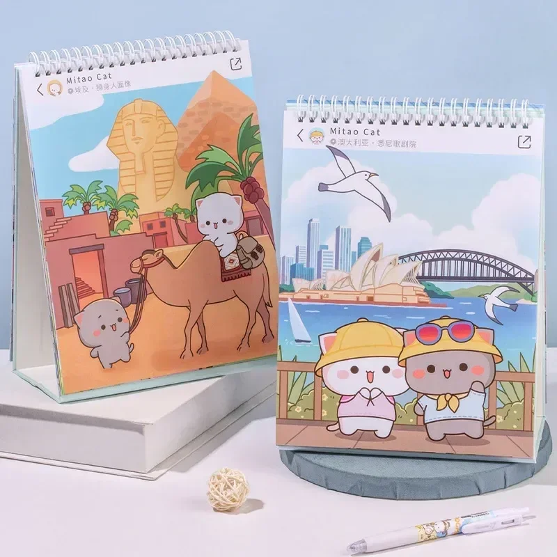 

New Limited Edition Mitao Cat Calendar Lunar Desktop Anime Cute 2024 Work Calendar Honey Peach Grey Cat Travel Series Toys Gifts