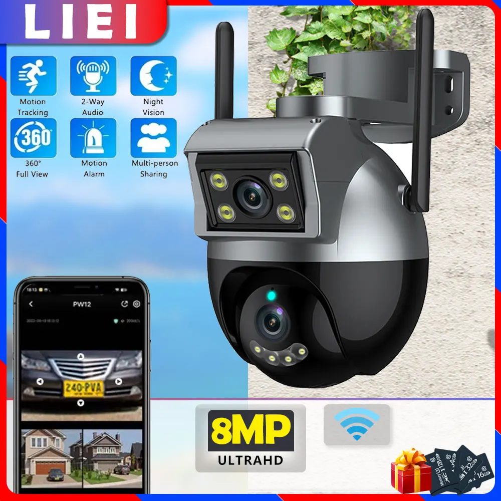 

LIEI WIFI PTZ Camera Auto Tracking Dual Lens 8MP UHD Surveillance camara Security Protection Waterproof Smart Home CCTV Audio