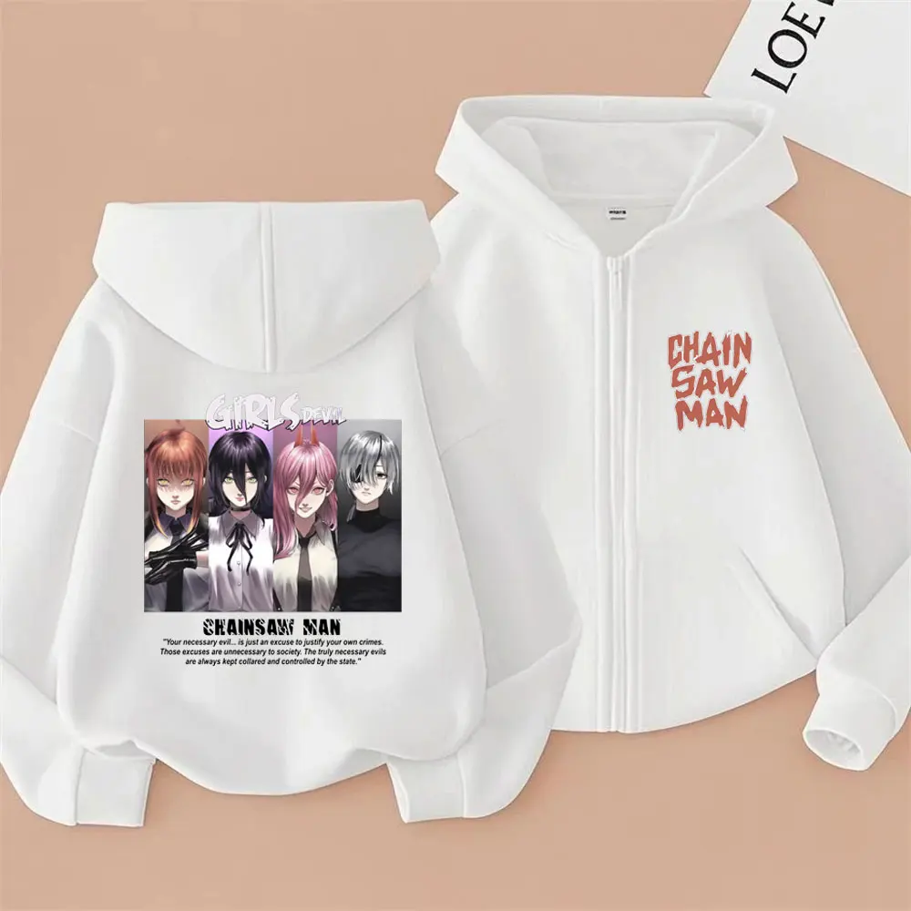 أنيمي بالمنشار رجل ماكيما ريز باور هيمينو الجرافيك قلنسوة بسحاب الرجال النساء الملابس موضة عادية المتضخم زمم سترة معطف