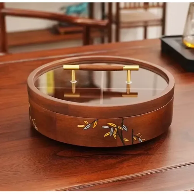 Handmade Solid Wood Rotating Candy Box Chinese Style Nut Dried Fruit Plate Living Room Tea Table Decoration Storage Container